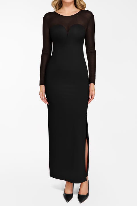 Shapewear Mesh Long Sleeve V-Back Slimming Maxi Dress