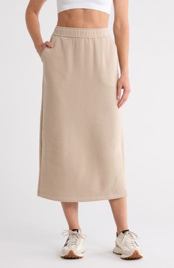 Z By Zella Feather Fleece Midi Skirt In Brown