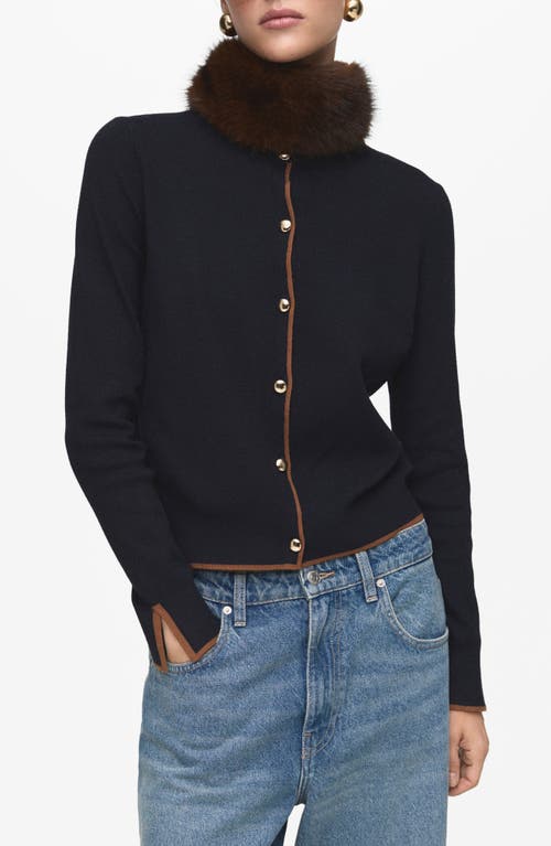 Mango Split Cuff Button Front Cardigan In Black