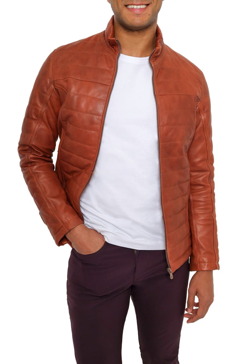 Quilted Leather Jacket, Main, color, TOBACCO