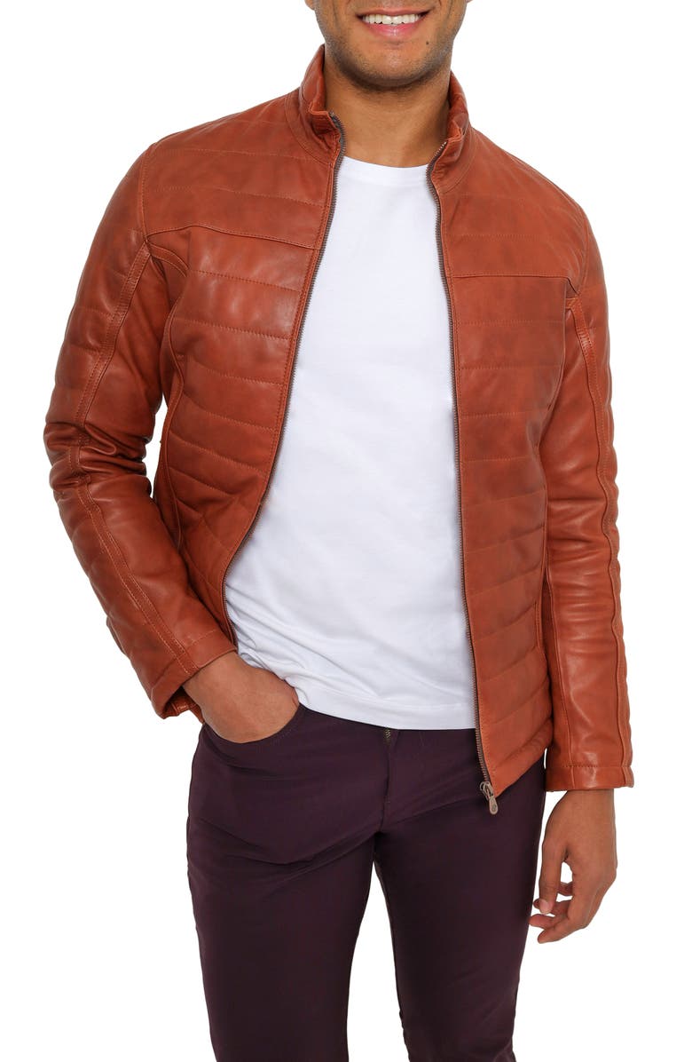 PINO BY PINOPORTE Quilted Leather Jacket, Main, color, Tobacco
