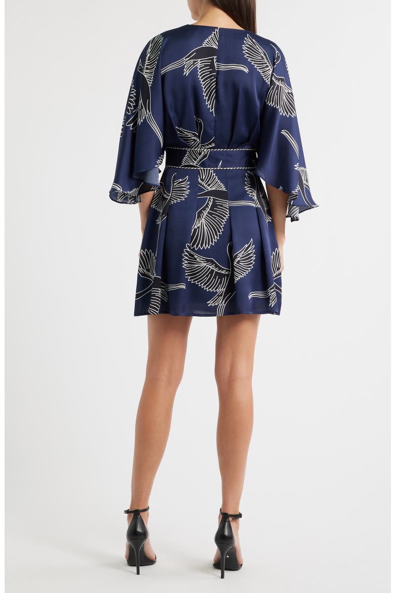 Avaele Long Sleeve Satin Wrap Dress, Alternate, color, NAVY MULTI