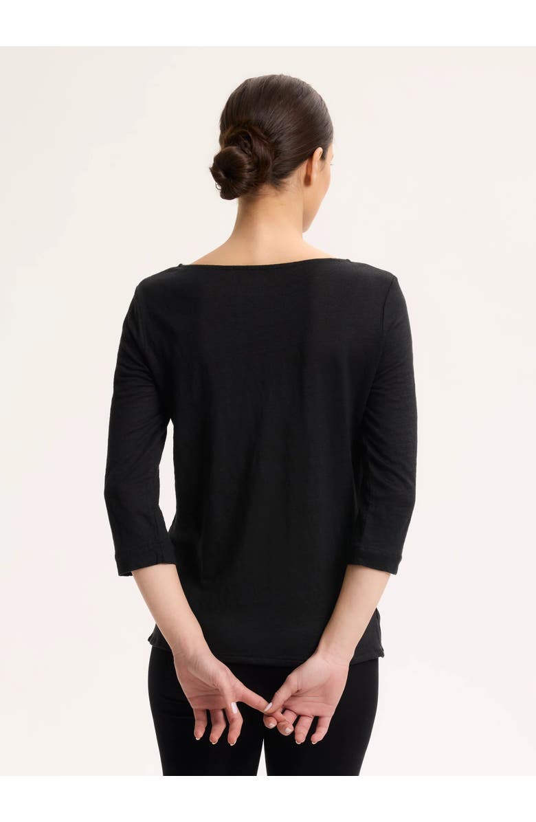 Majestic Filatures Stretch Linen Three Quarter Sleeve Boatneck T-Shirt, Alternate, color, Noir