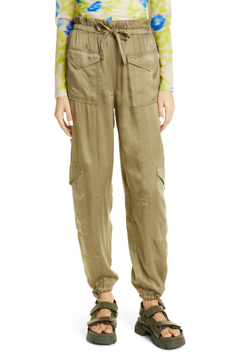 Ganni Washed Satin Cargo Pants, Main, color, 