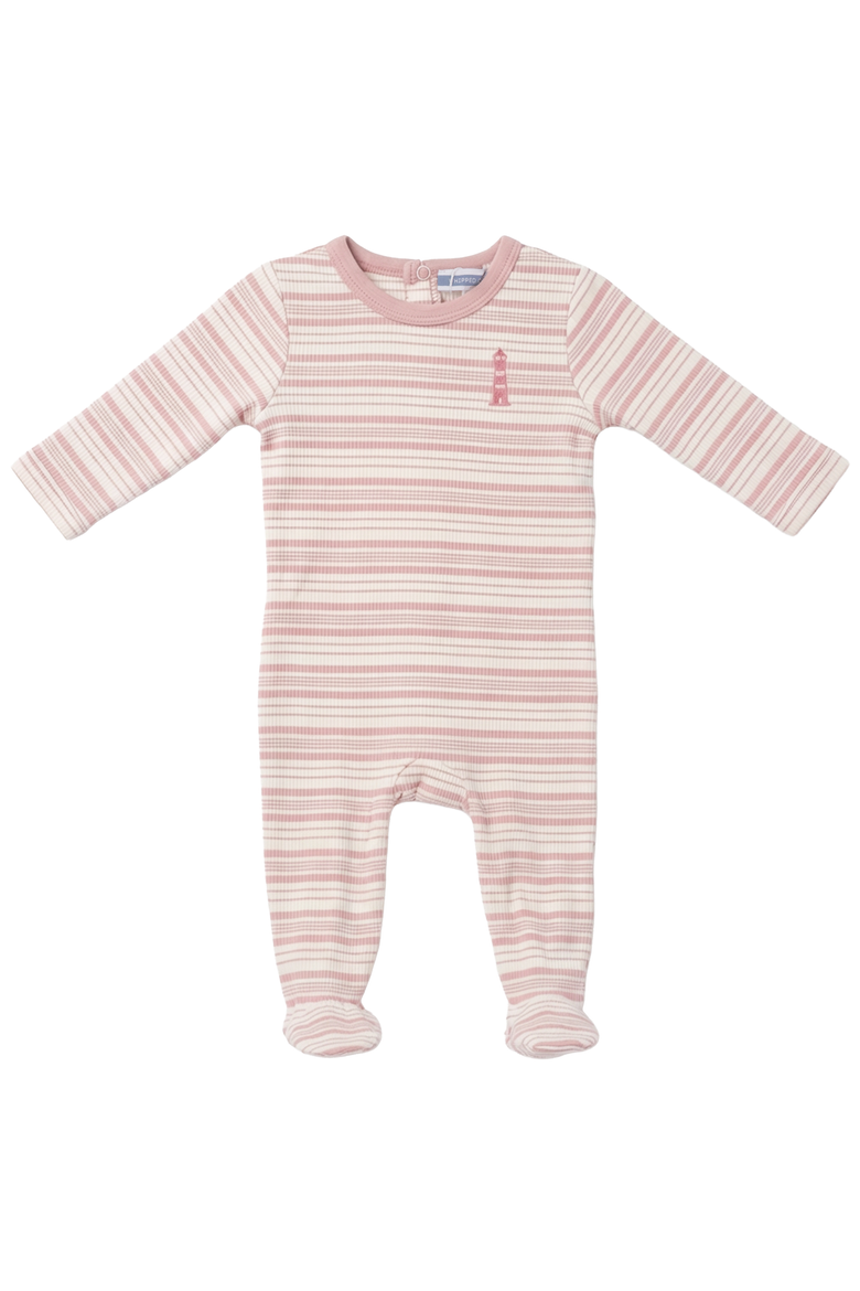 Striped Lighthouse Long Sleeve Snap Back Romper, Main, color, Pink