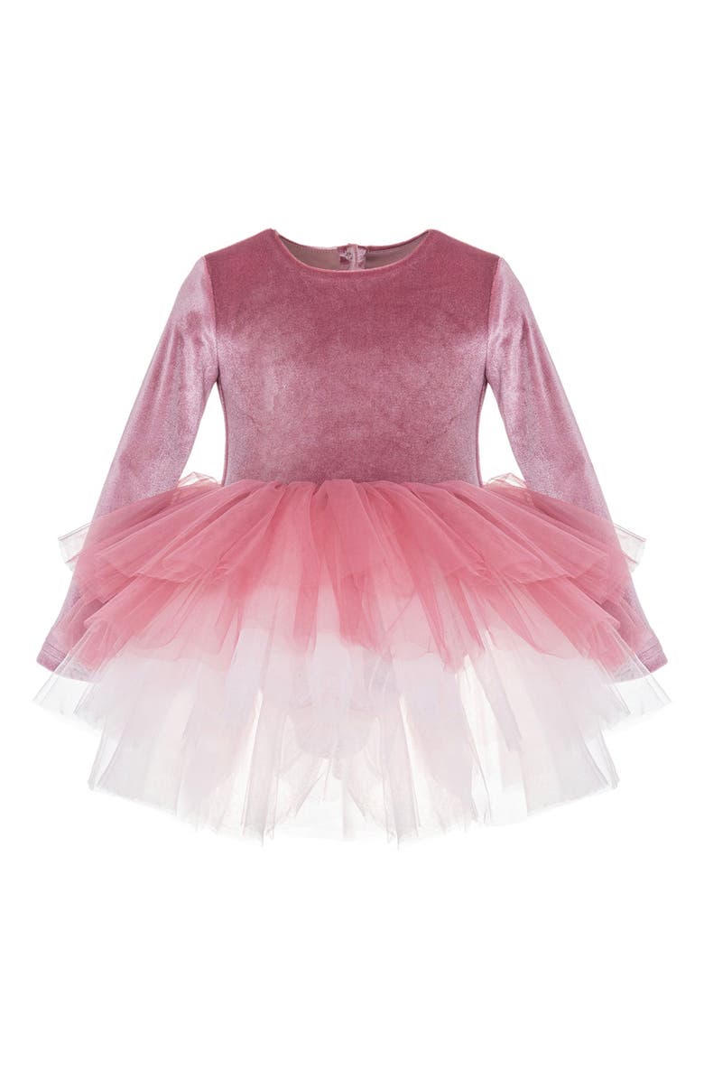 Mini Celebrities Luna Long Sleeve Velvet Tutu Dress, Alternate, color, Dusty Rose