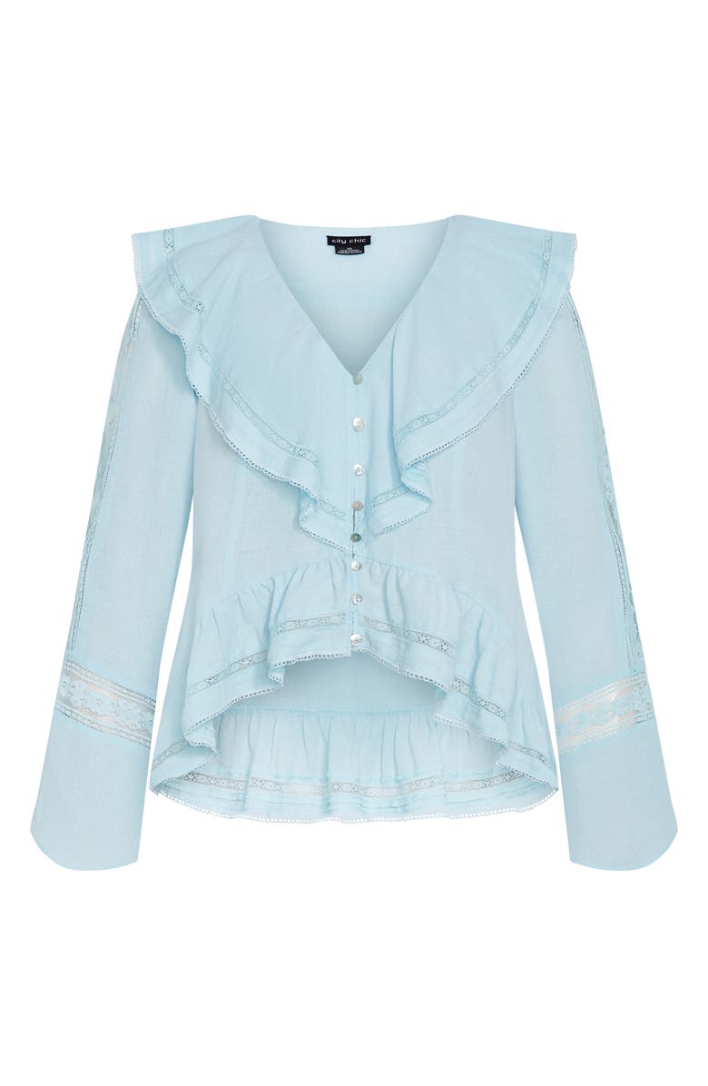 City Chic Sara Ruffle Button-Up Top, Alternate, color, Ice Blue