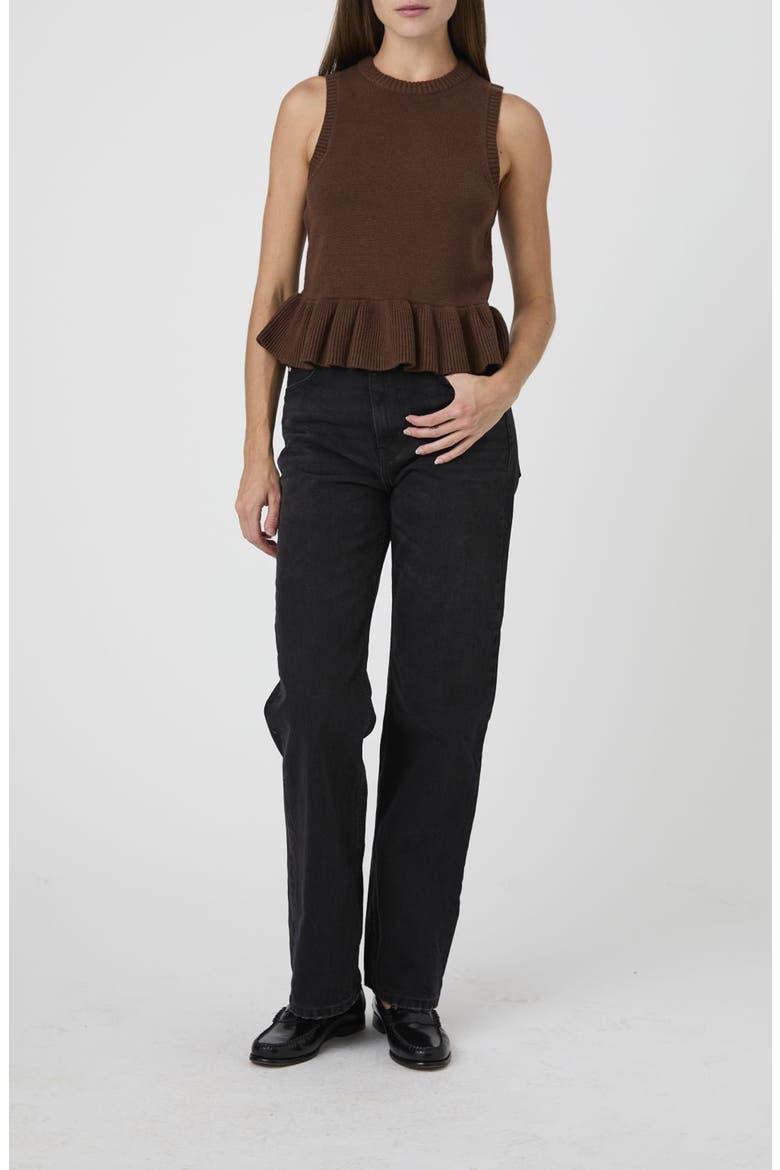 Ruffle Hem Sweater Vest, Alternate, color, BROWN