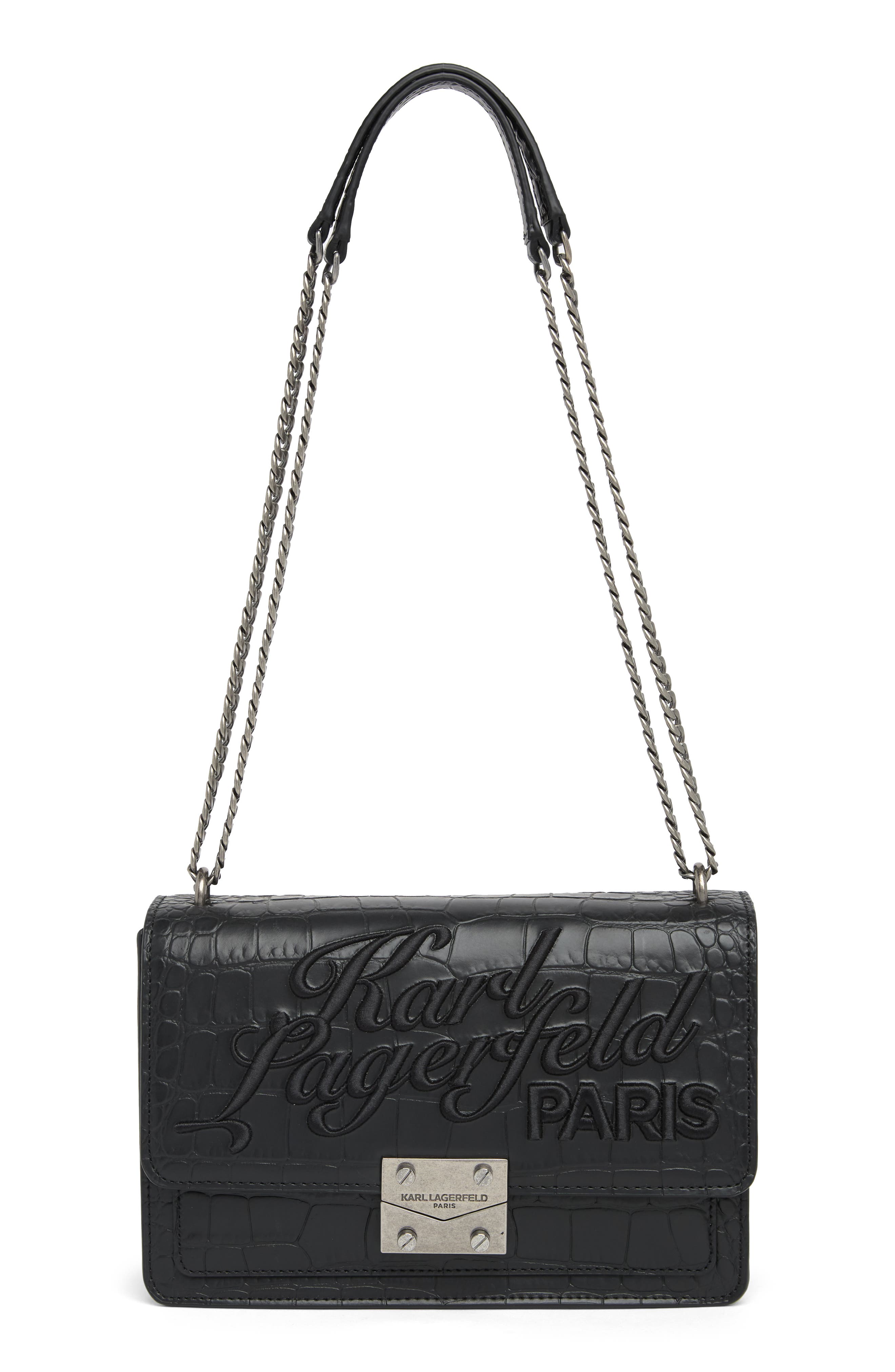 KARL LAGERFELD PARIS Corinne Croc Embossed Shoulder Bag, Main, color, 