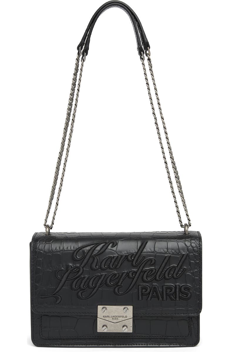KARL LAGERFELD PARIS Corinne Croc Embossed Shoulder Bag, Main, color,