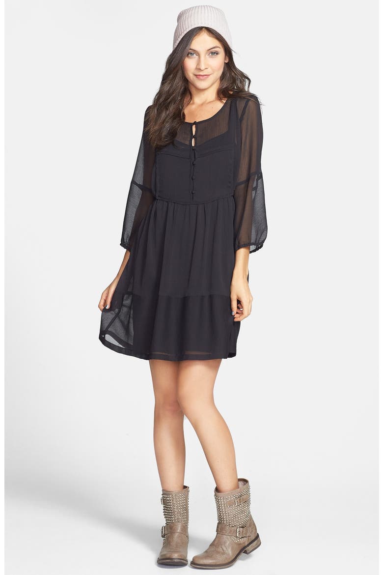 Chiffon Bib Dress, Main, color, BLACK