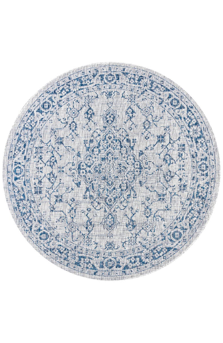 JONATHAN Y Rozetta Boho Medallion Textured Weave Indoor/Outdoor Round Area Rug, Alternate, color, Gray/Navy
