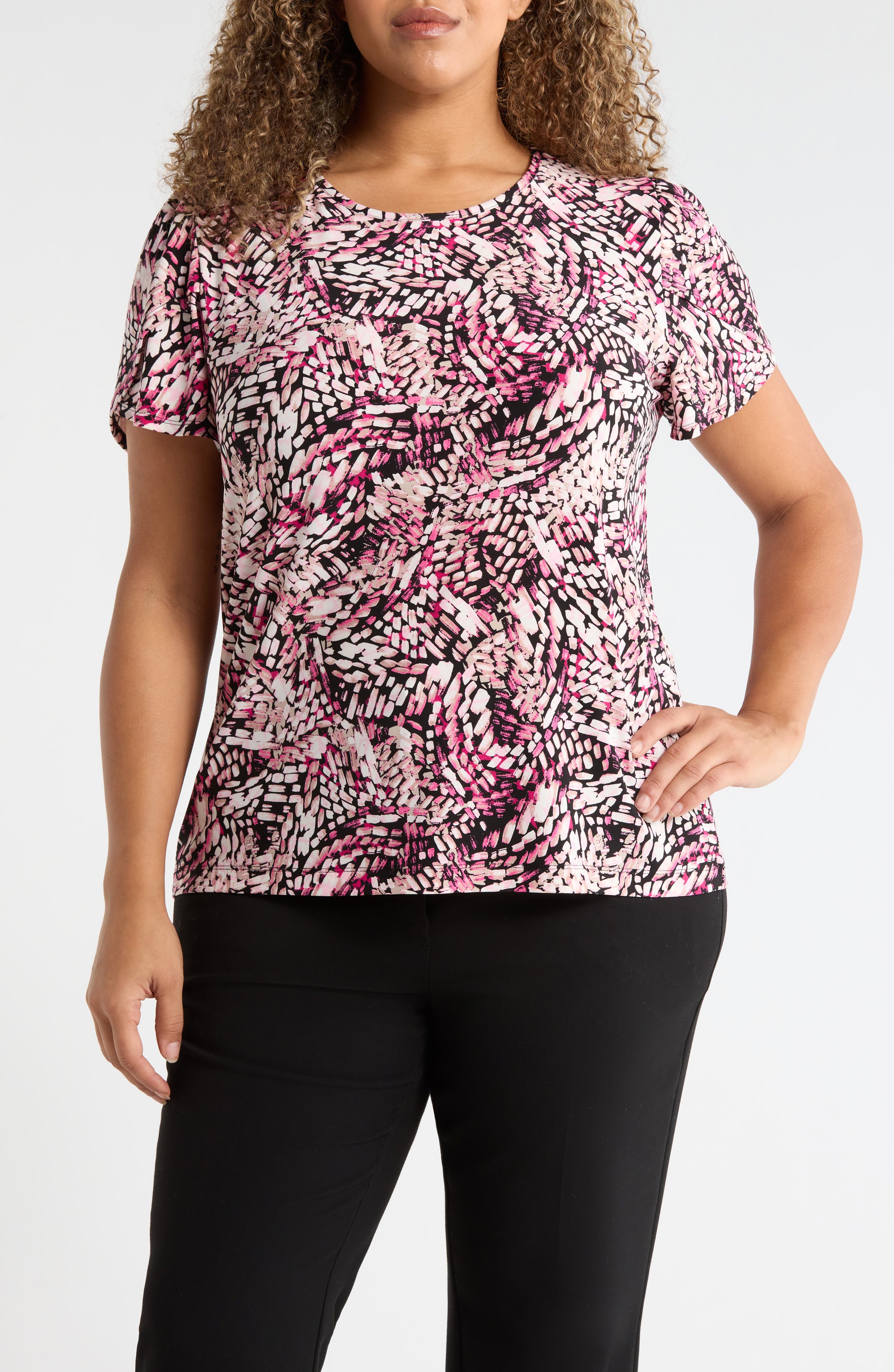 Abstract Print Tulip Sleeve Top