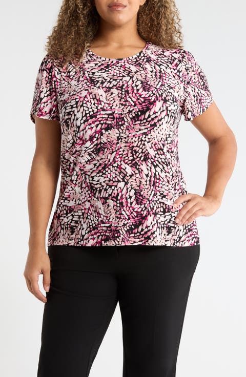 Abstract Print Tulip Sleeve Top (Plus)