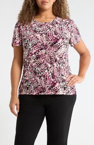 AK ANNE KLEIN Abstract Print Tulip Sleeve Top