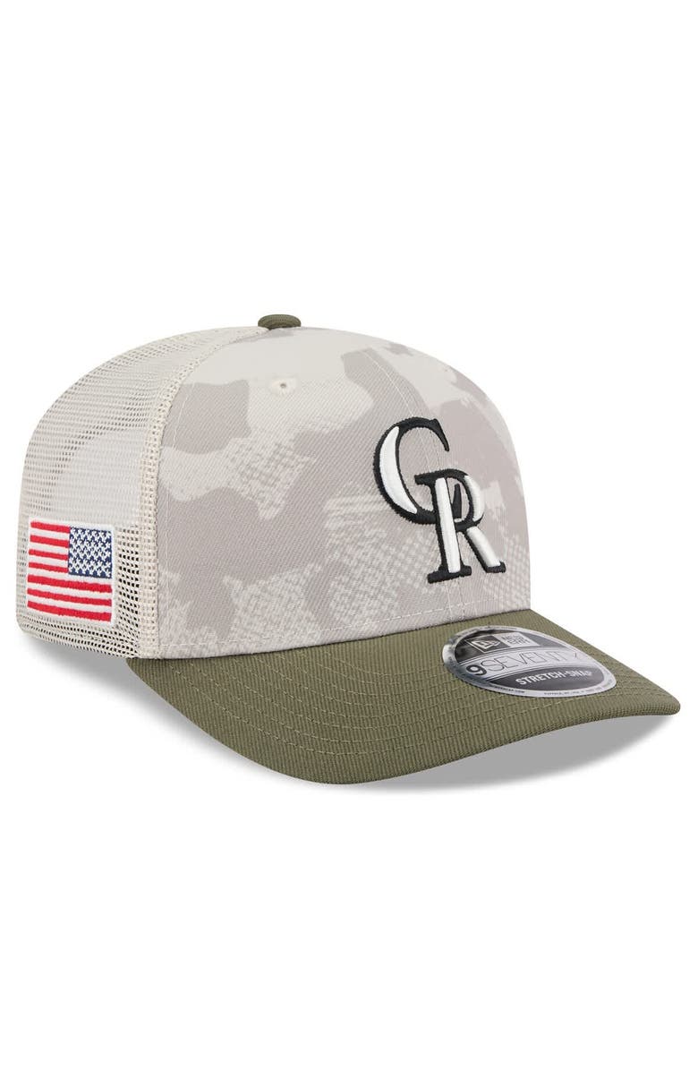 New Era Men's New Era Light Beige/Olive Colorado Rockies 2025 Armed Forces Day 9SEVENTY Stretch-Snap Hat, Main, color, Light Beige