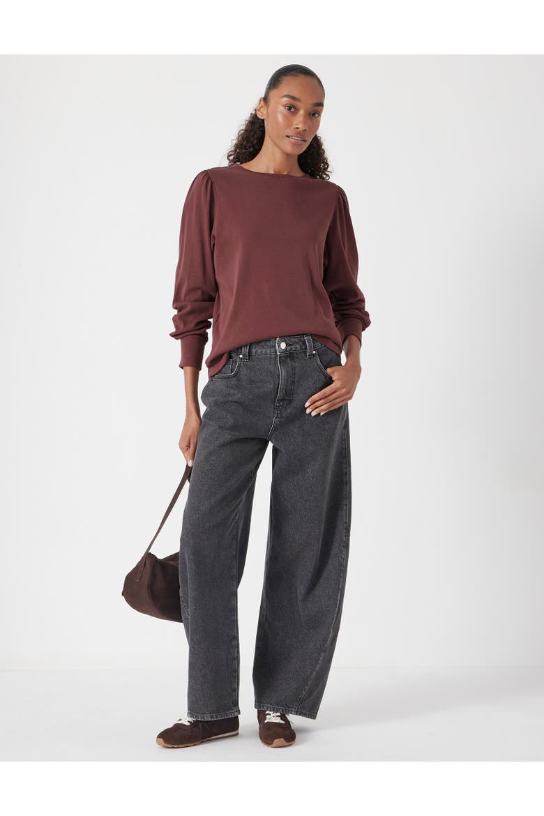 Emily Puff Sleeve Cotton Jersey Top, Alternate, color, Rum Raisin