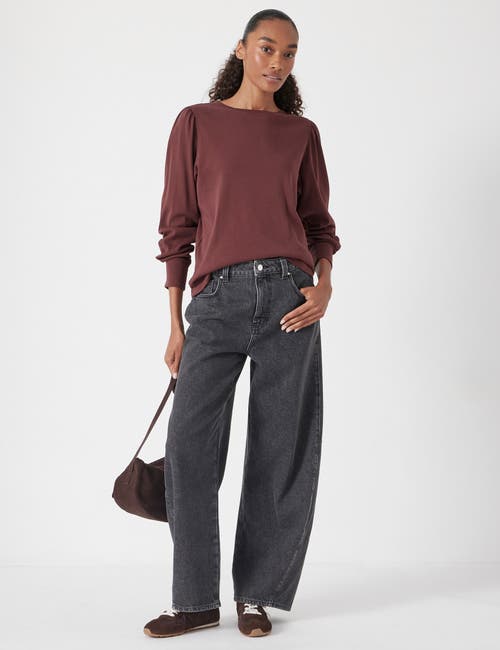 Hush Emily Puff Sleeve Cotton Jersey Top In Burgundy