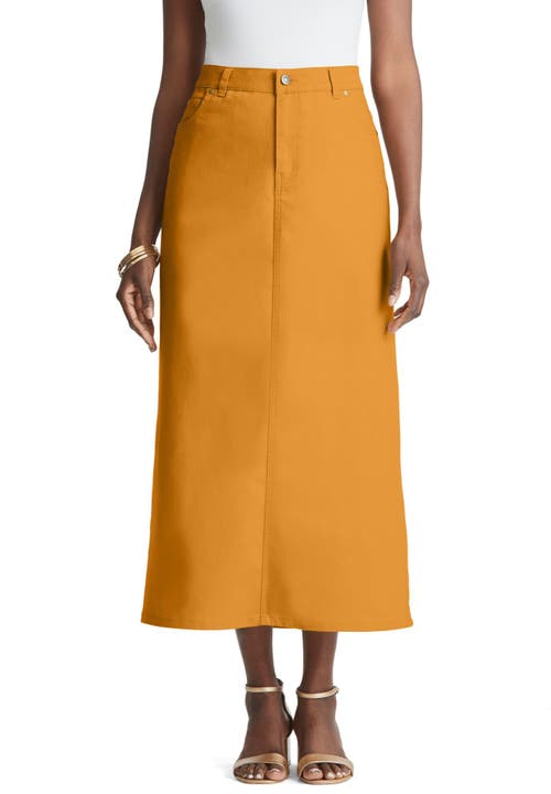 Jessica London True Fit Stretch Denim Midi Skirt In Yellow