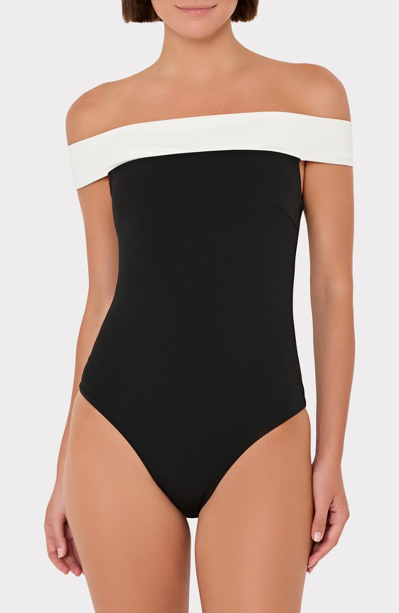 Milly Off the Shoulder One-Piece Swimsuit, Main, color,