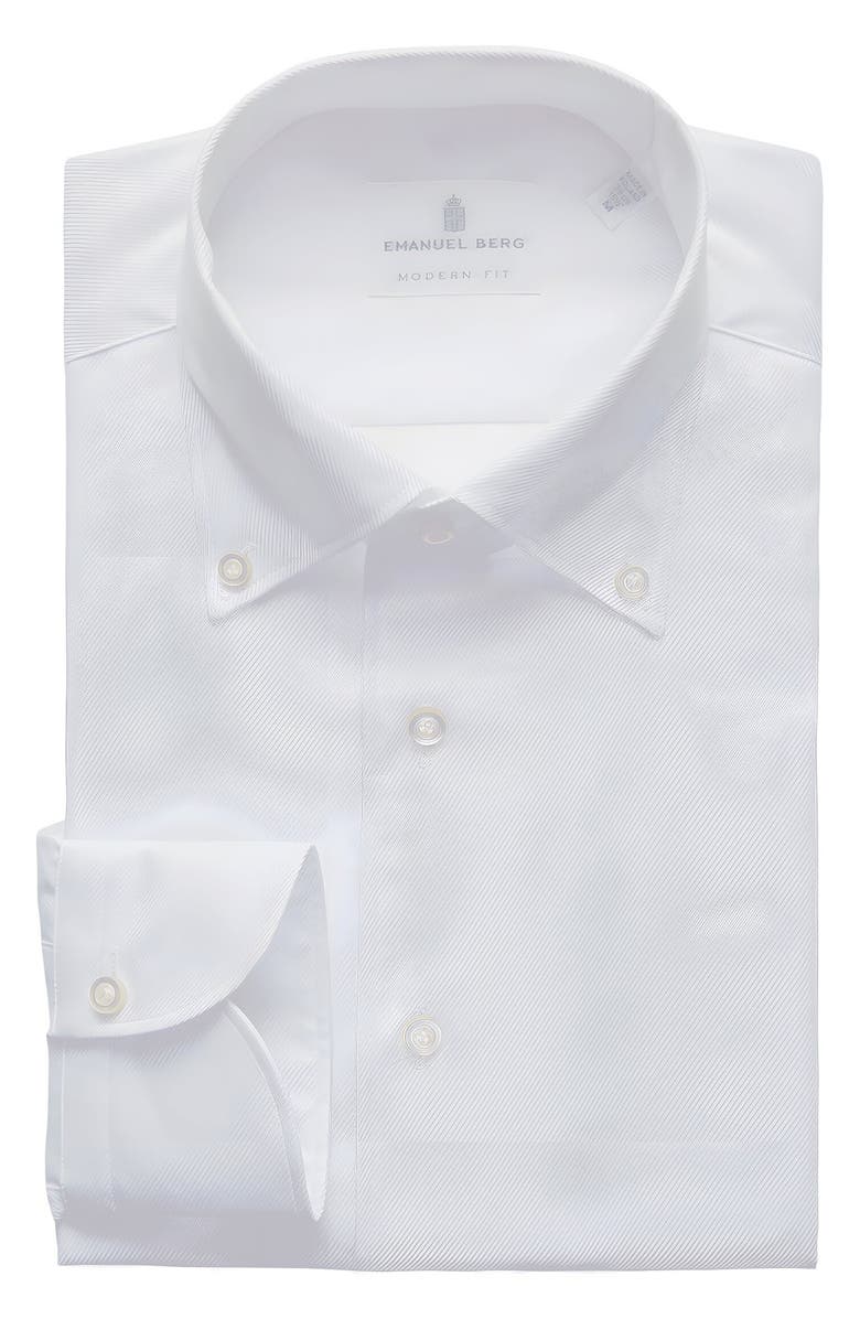 Emanuel Berg Solid White Luxury Cotton Stretch Twill Dress Shirt, Alternate, color, White