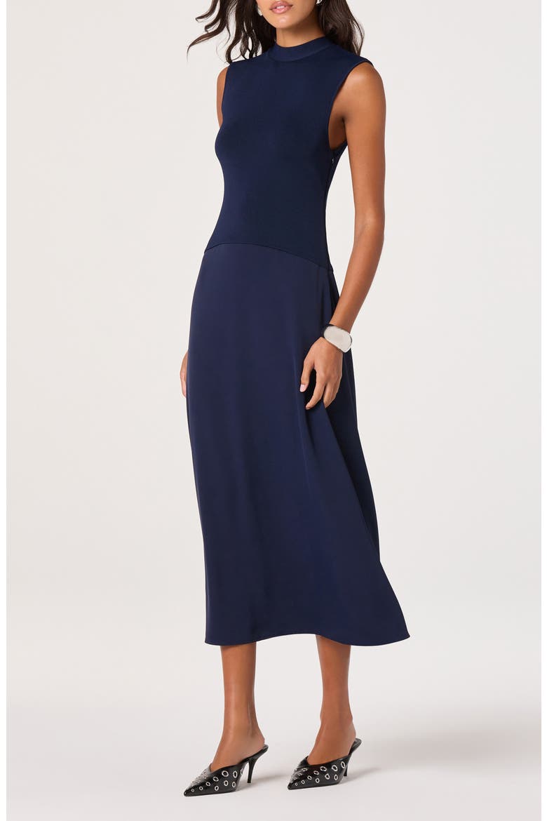Mixed Media Dress, Alternate, color, NAVY