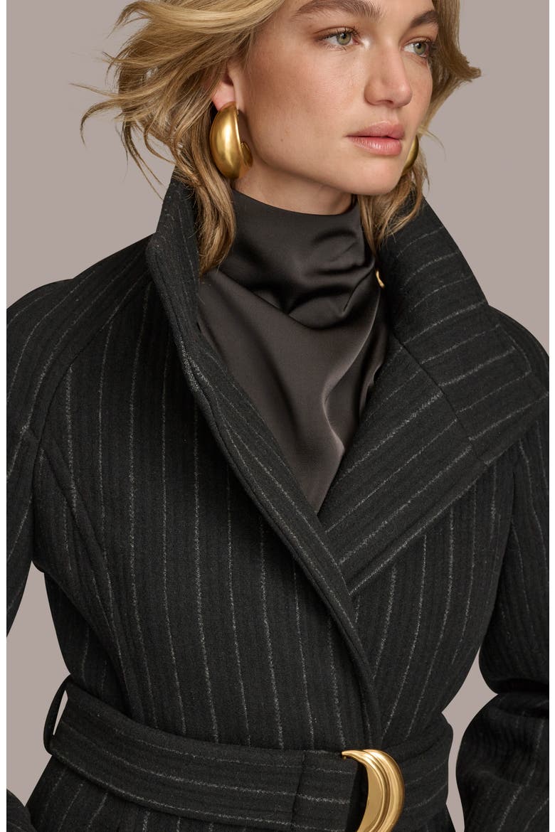 Belted Wool Wrap Coat, Alternate, color, BLACK PINSTRIPE