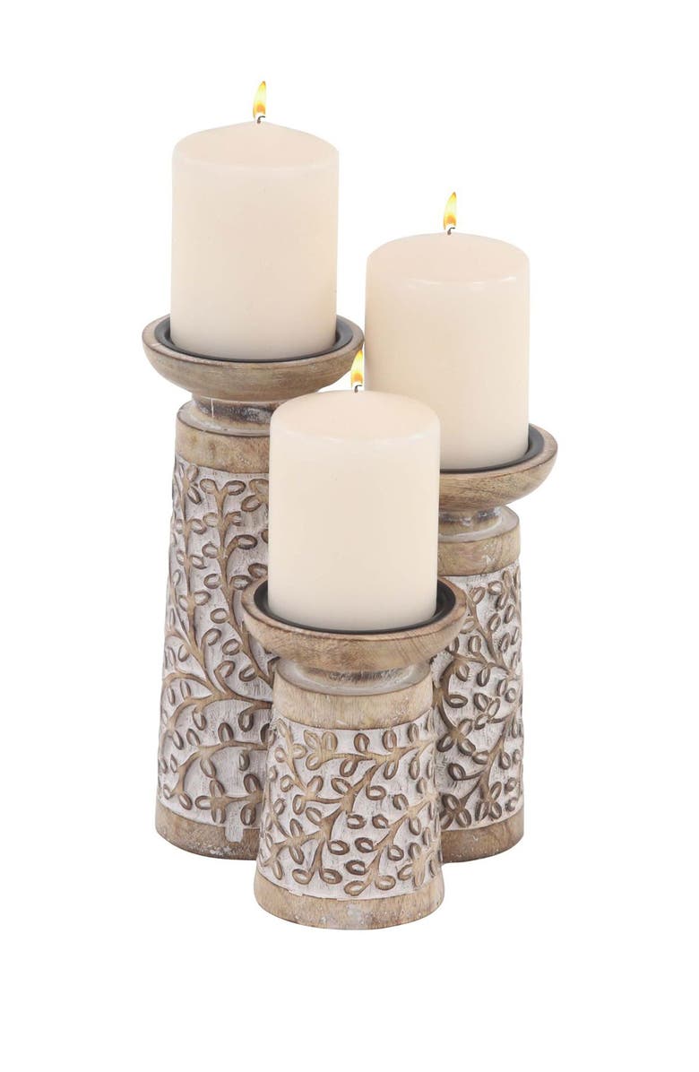SONOMA SAGE HOME Brown Wood & Metal Candle Holder - Set of 3, Main, color,