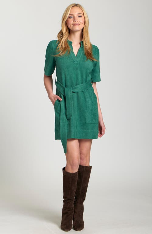 Apny Faux Suede Belted Dress In Green