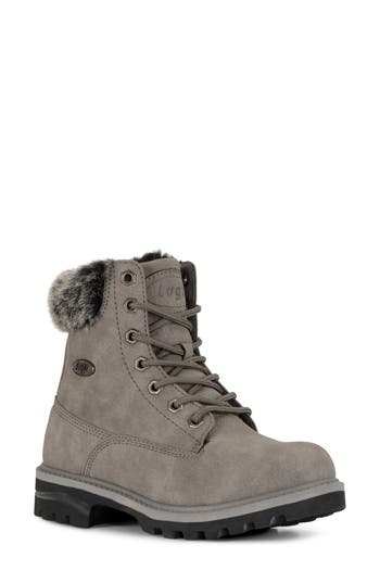 Lugz Empire High Faux Fur Lug Sole Boot In Charcoal/black