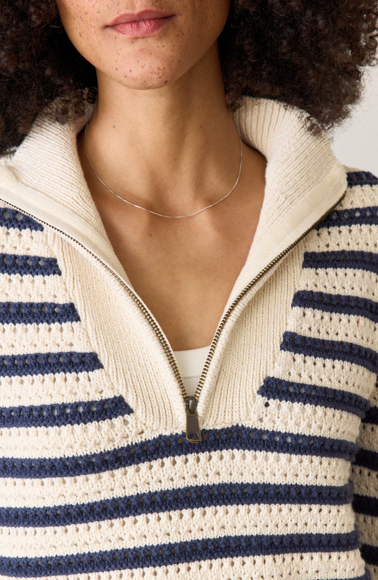Marine Layer Stripe Open Stitch Quarter Zip Sweater, Alternate, color, Coastal Navy