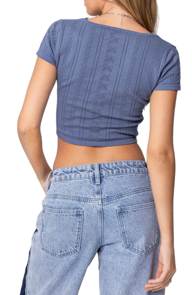EDIKTED Luciana Pointelle Lace Trim Crop Top, Alternate, color, Blue