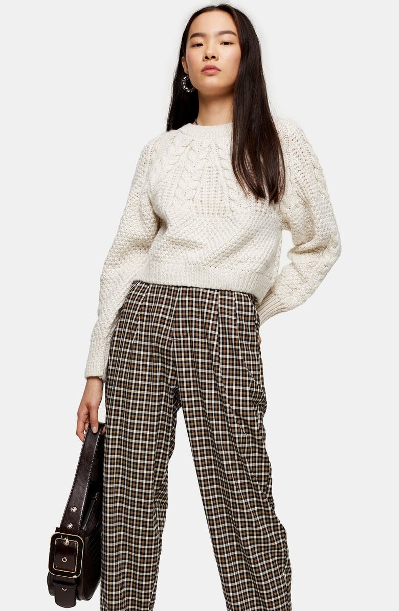Topshop Check Tapered Trousers, Alternate, color,
