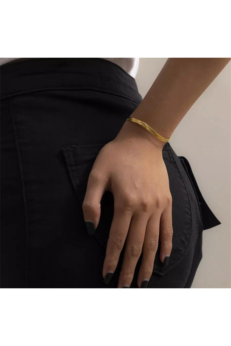 Italian Herringbone Sterling Chain Bracelet, Alternate, color, Gold