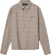 AllSaints Keal Embroidered Logo Glen Plaid Linen Blend Jacket