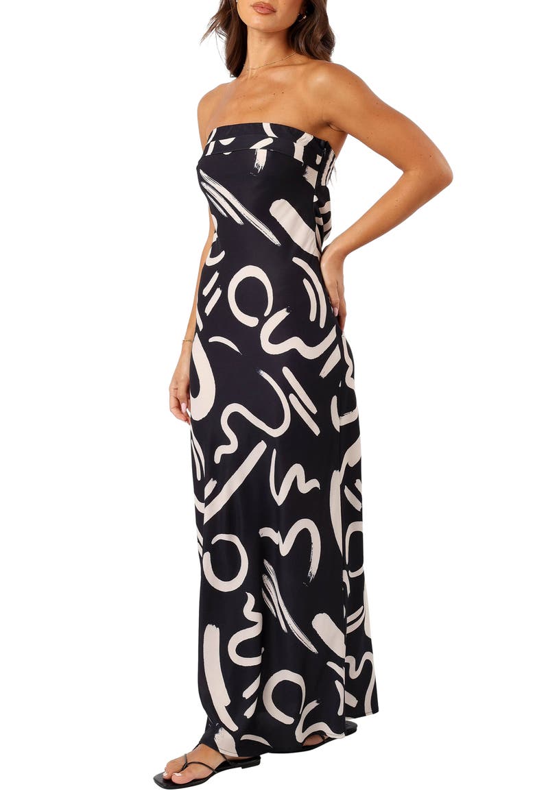 Remmie Cutout Strapless Maxi Dress, Main, color, BLACK/ WHITE