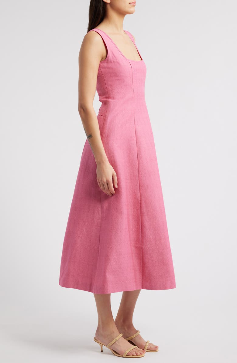 Cult Gaia Leigh A-Line Linen Blend Faille Midi Dress, Alternate, color, Rosette