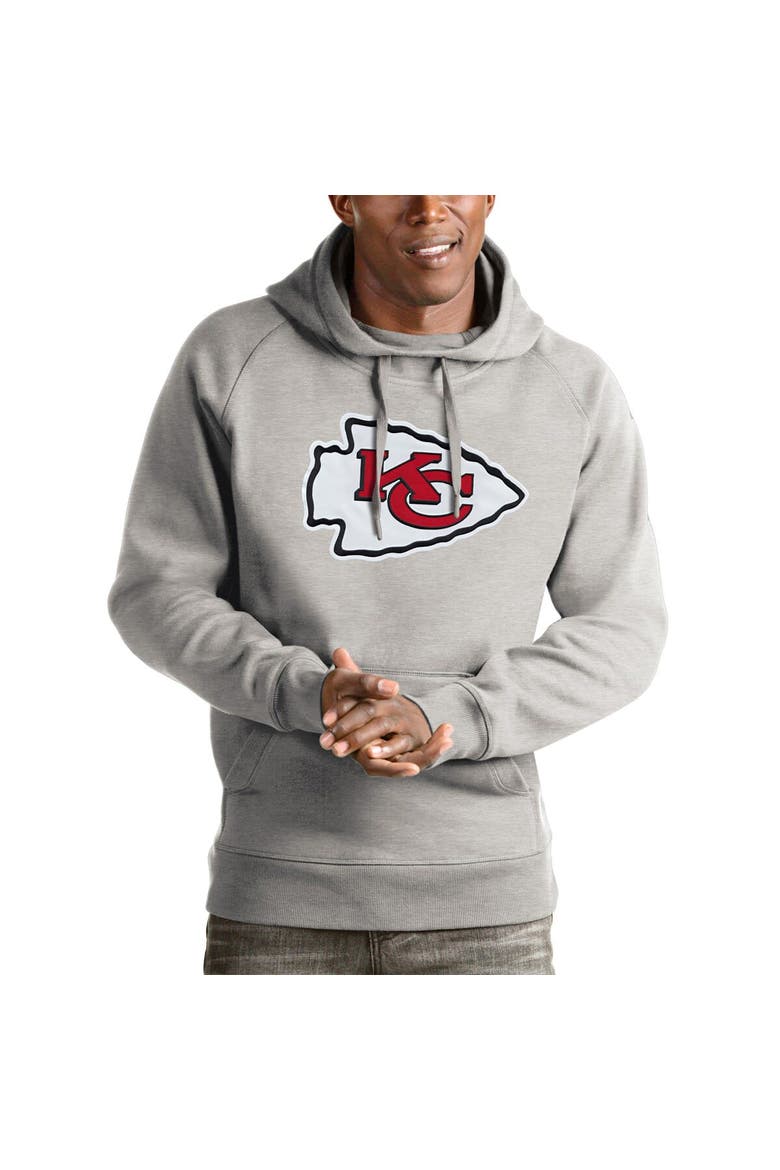 Men's Antigua Heather Gray Kansas City Chiefs Victory Pullover Hoodie, Main, color, Heather Gray