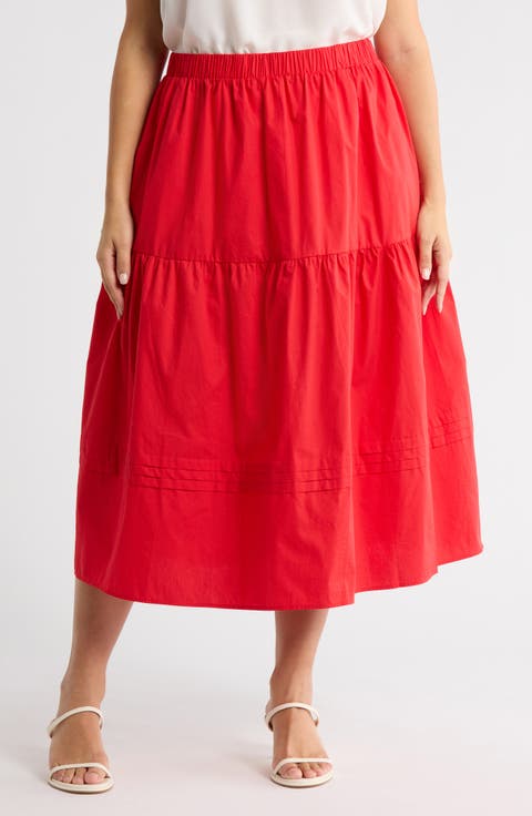 Floral Tiered Cotton Maxi Skirt (Plus)