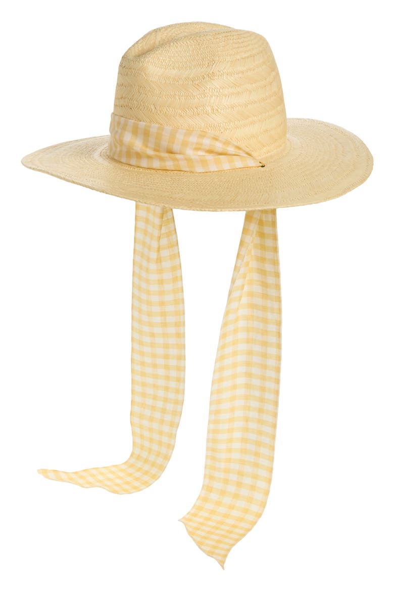 Ribbon Band Straw Panama Hat, Main, color, NATURAL/ HAY GINGHAM