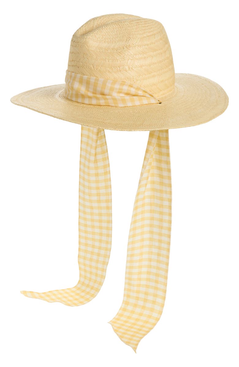 Loeffler Randall Ribbon Band Straw Panama Hat, Main, color, Natural/ Hay Gingham