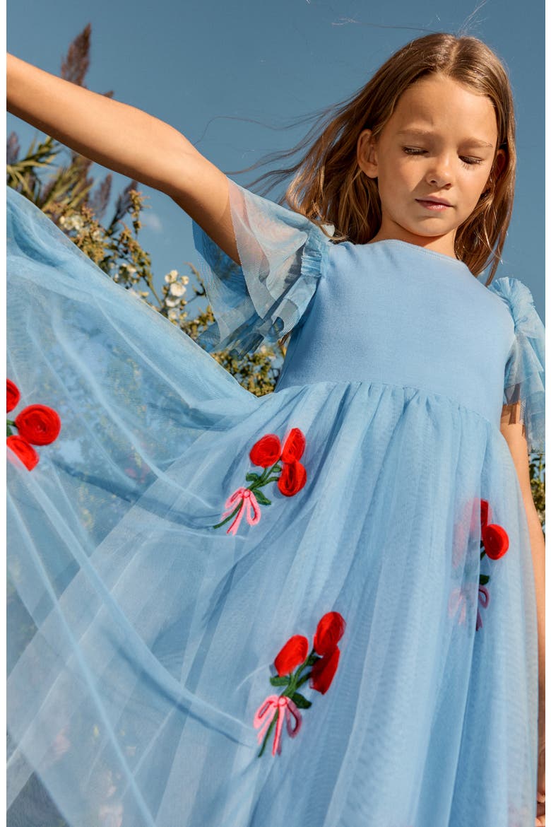 Kids' Embroidered Tulle & Knit Dress, Alternate, color, GLACIER BLUE ROSES