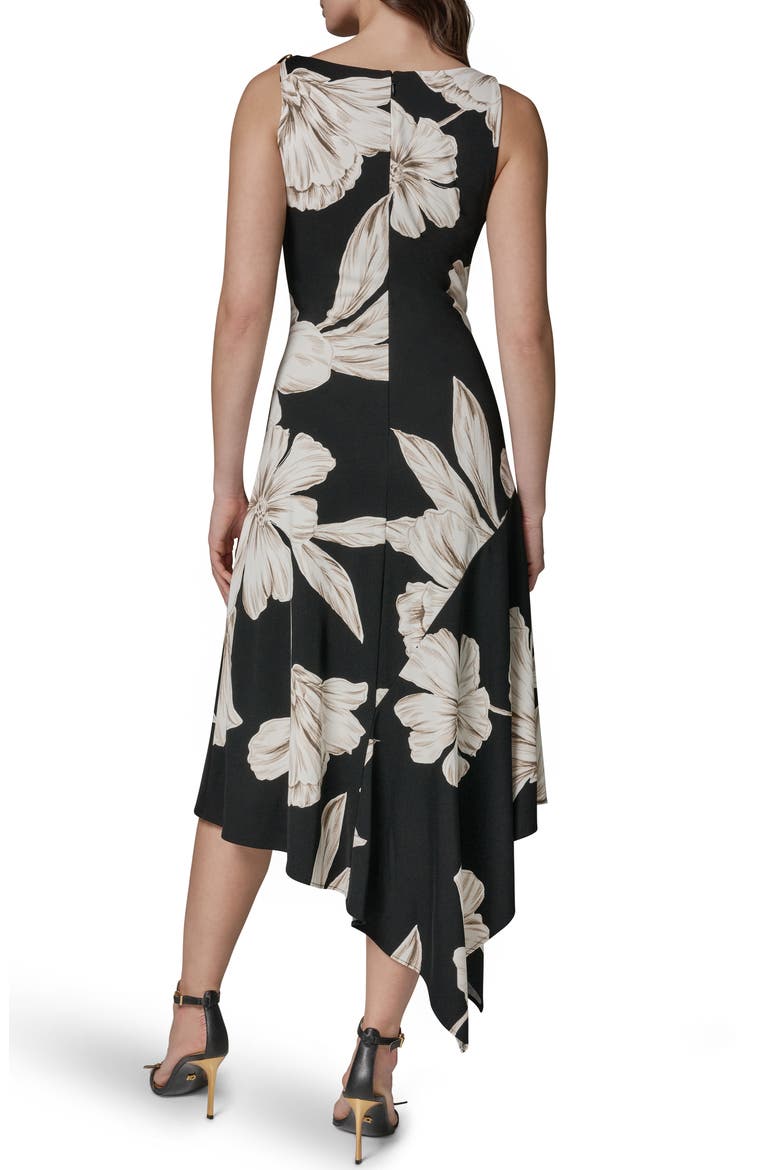 Floral Asymmetric Midi Dress, Alternate, color, BLACK MULTI