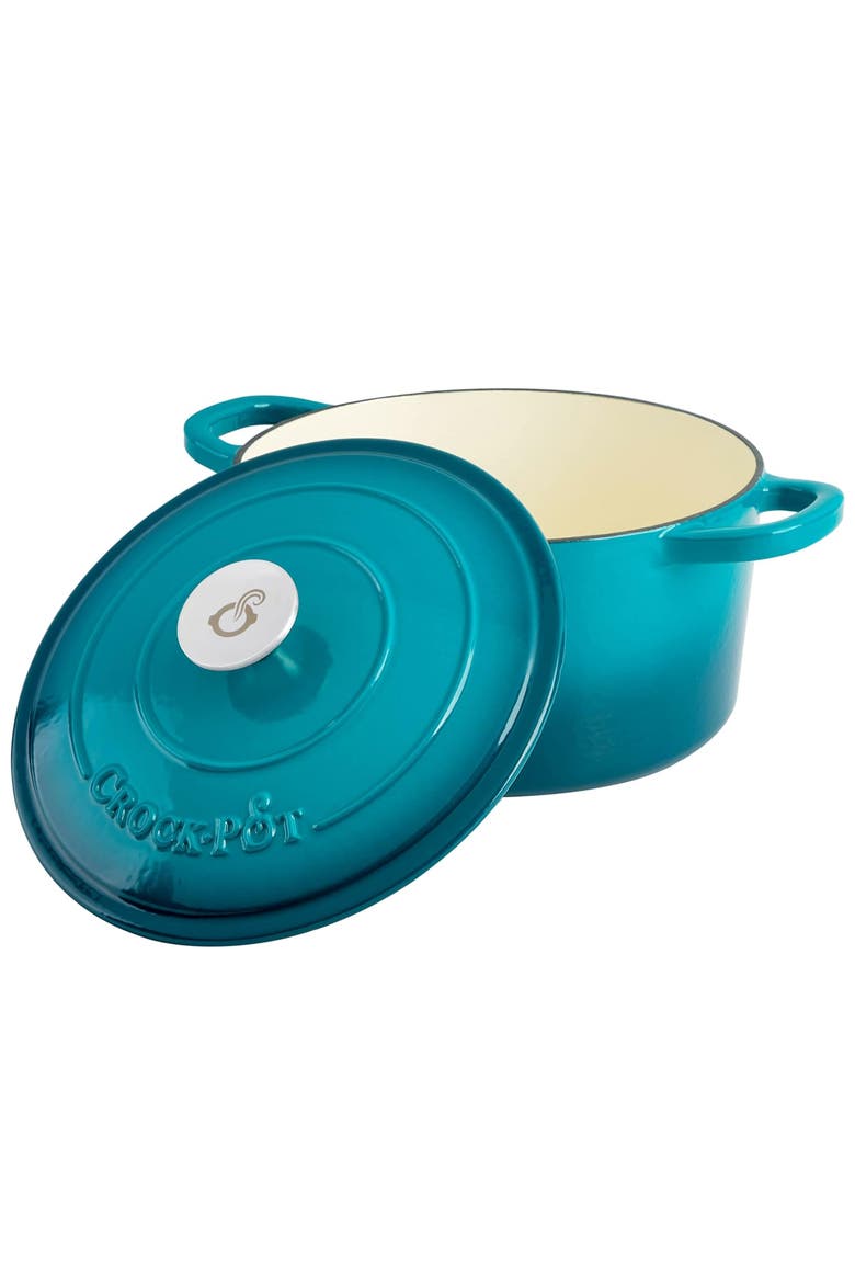 7 Quart Round Enameled Cast Iron Dutch Oven with Lid, Alternate, color, Blue
