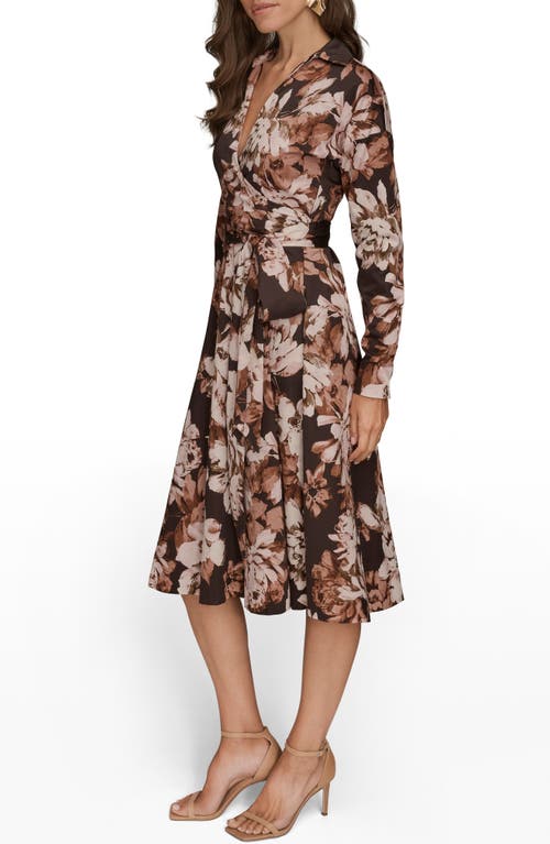 Donna Karan Floral Long Sleeve Faux Wrap Midi Dress In Multi