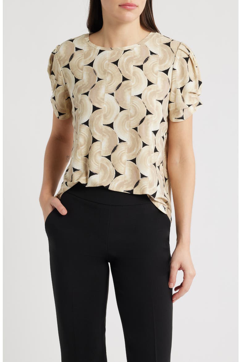 Pleated Sleeve Top, Main, color, LATTE MULTI