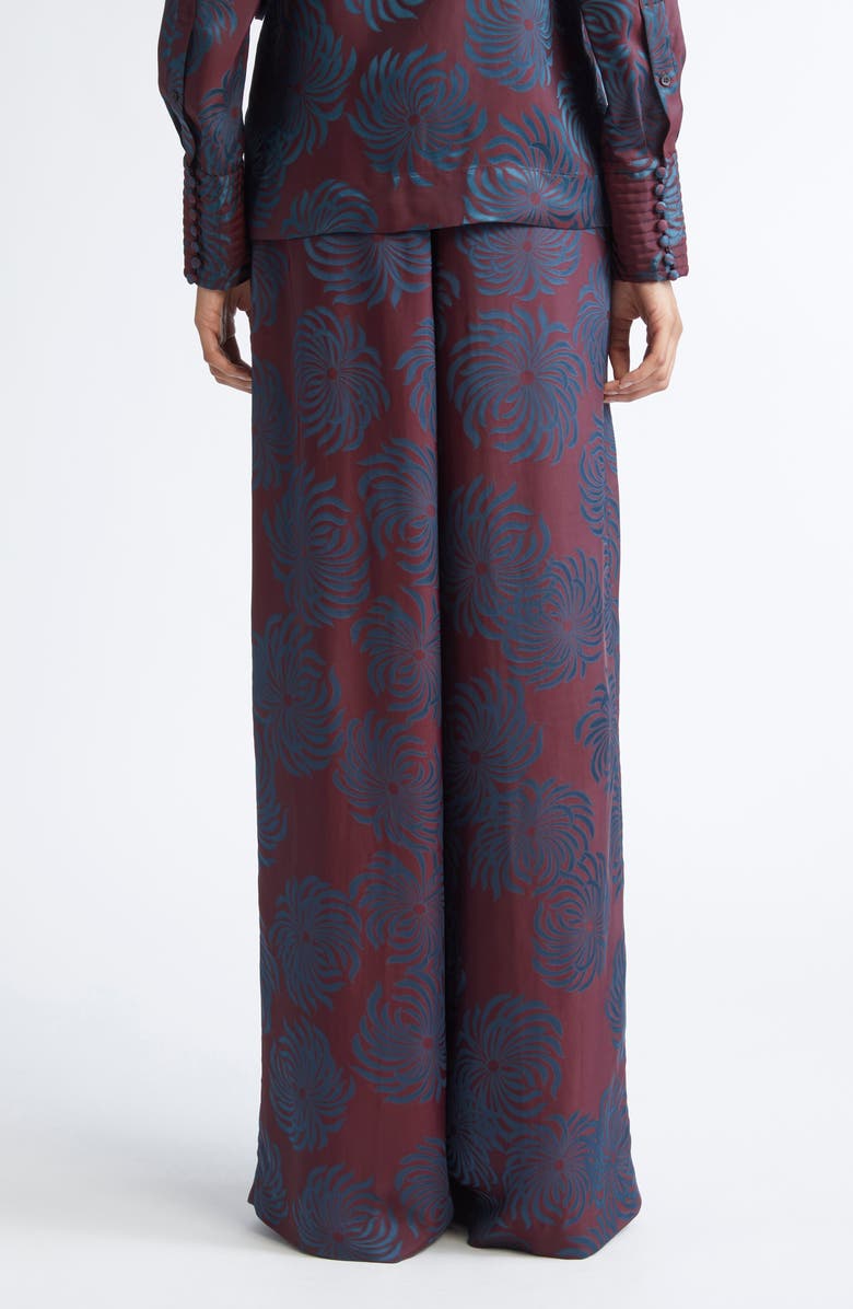 Dries Van Noten Pamplona Jacquard Pleated Wide Leg Pants, Alternate, color, Burgundy
