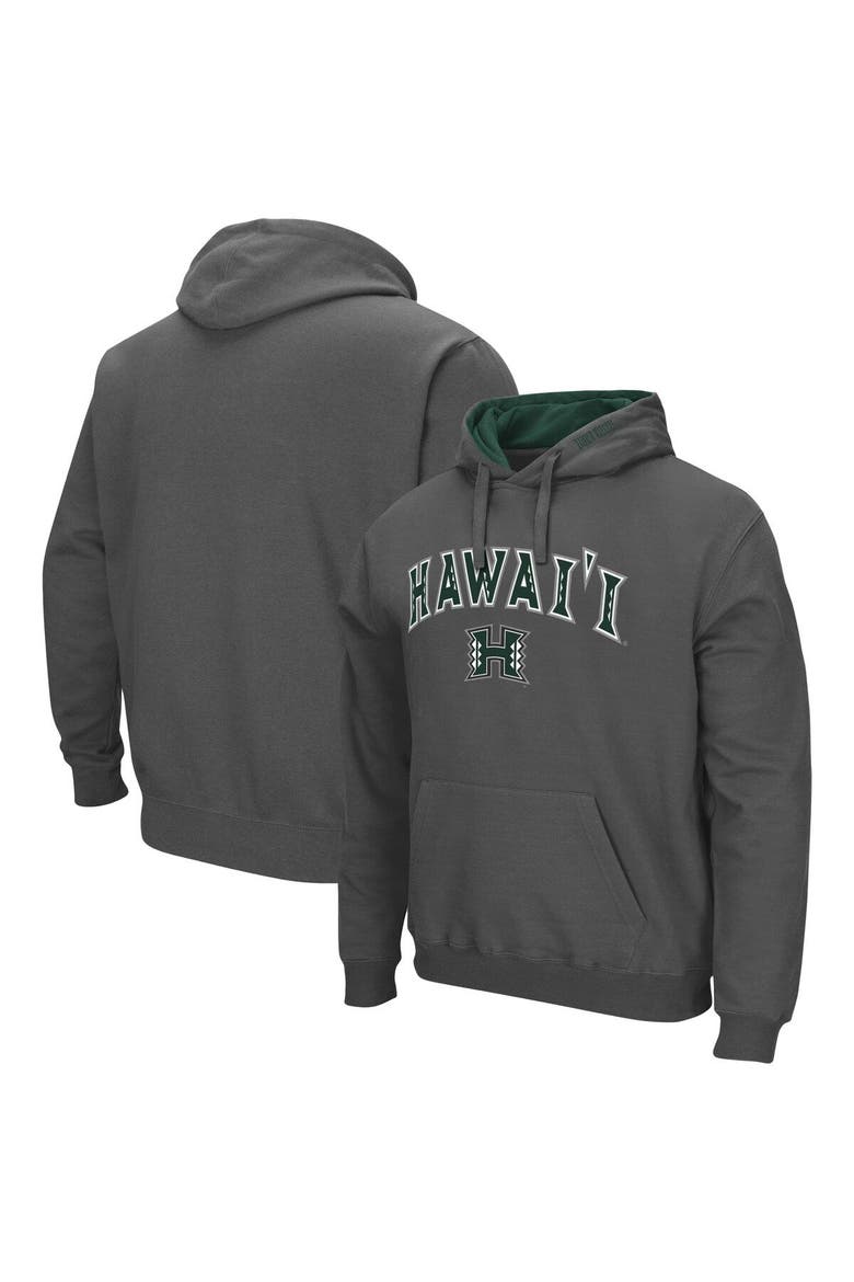 Men's Colosseum Charcoal Hawaii Warriors Arch and Logo Pullover Hoodie, Main, color, Charcoal