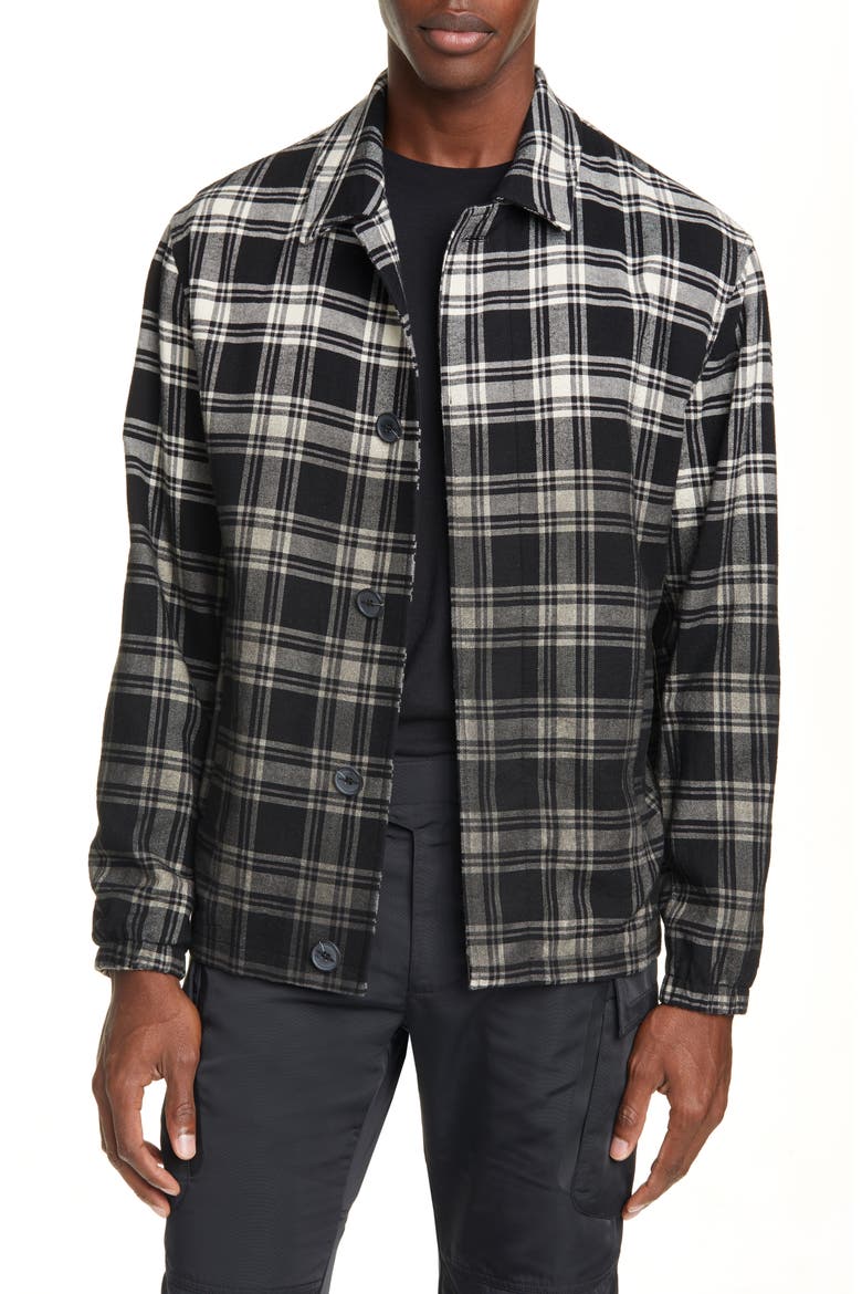 Plaid Button-Up Flannel Shirt Jacket, Main, color, BLACK PLAID