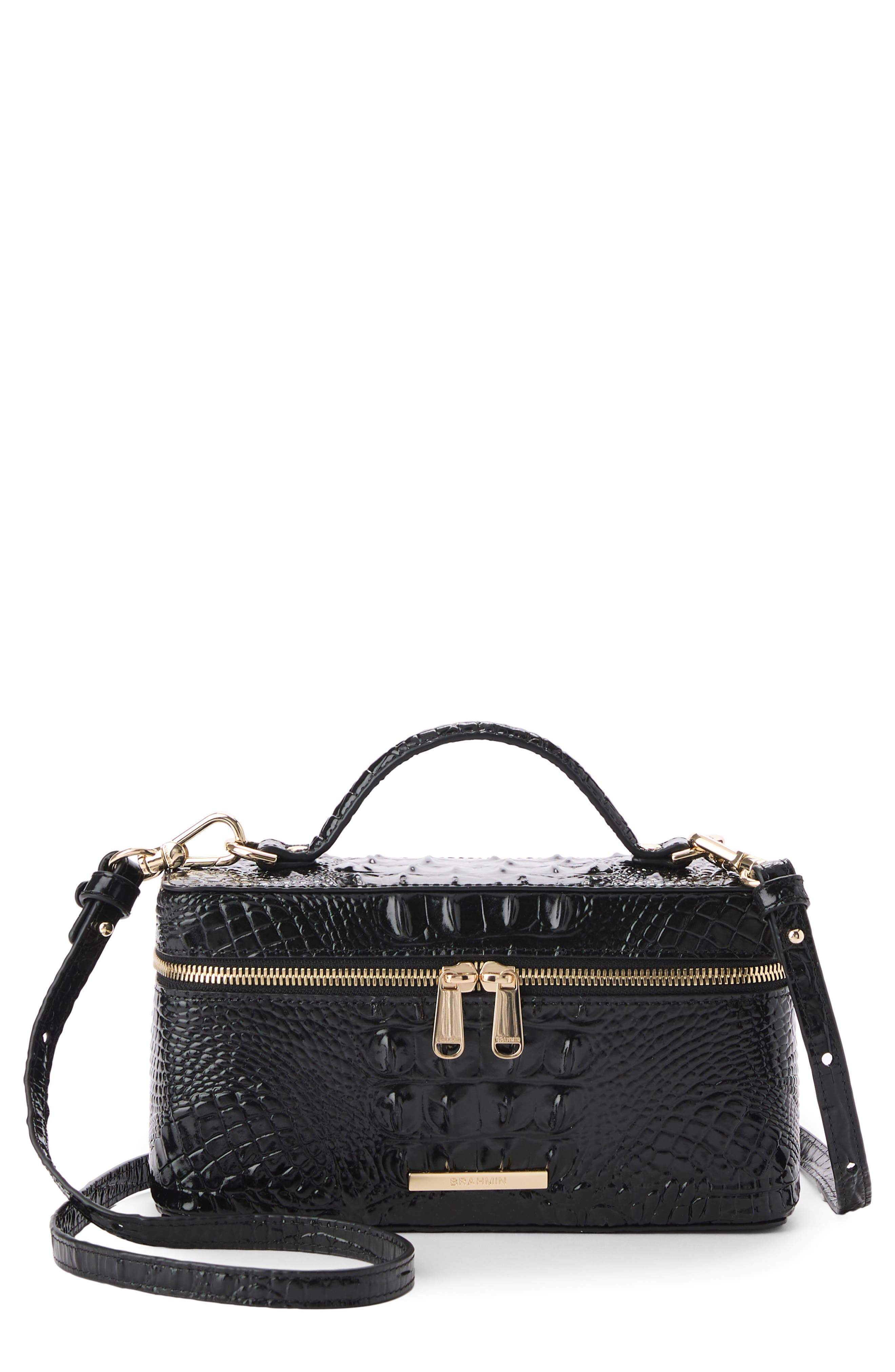 Charlene Croc Embossed Leather Crossbody Bag, Main, color, BLACK